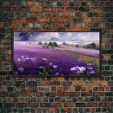 Purple Lavender Fields, Abstract Watercolor Art, Ready To Hang Canvas Print, Framed Wall Art