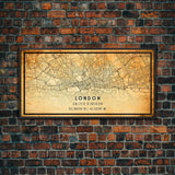 London UK map print poster or framed canvas, London map print poster canvas, London England city map print poster canvas, Vintage Travel Art