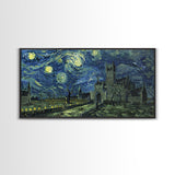 The Haunted Castle - Framed Canvas Print - Halloween Decor - Starry Night Inspired Dark Academia Halloween Wall Art