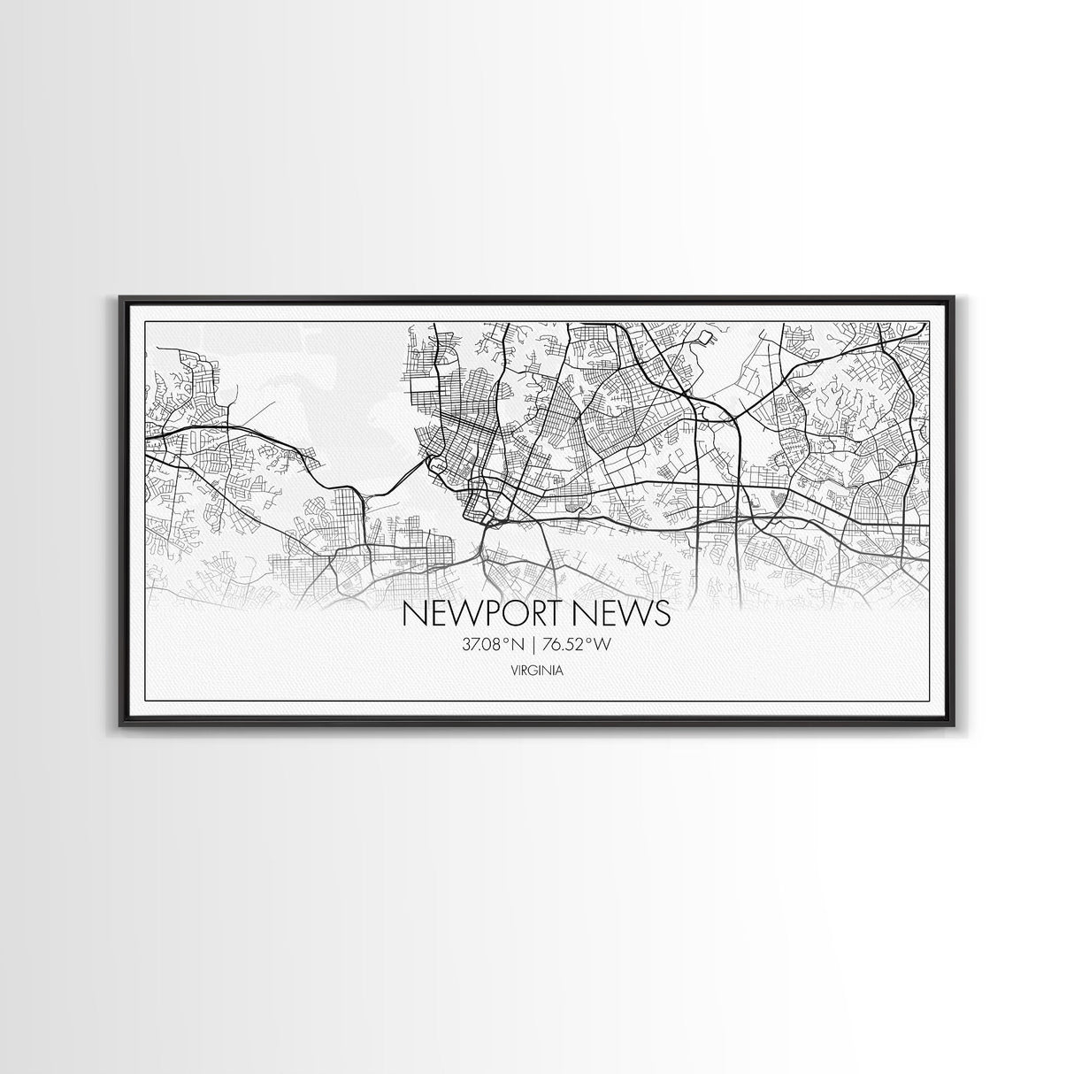 Newport News City Map, Virginia Art, Map Print, Minimalist Wall Art, Wall Art, Canvas Art, Panoramic Wall Art, Friend Gift, Office Wall Art