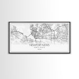 Newport News City Map, Virginia Art, Map Print, Minimalist Wall Art, Wall Art, Canvas Art, Panoramic Wall Art, Friend Gift, Office Wall Art