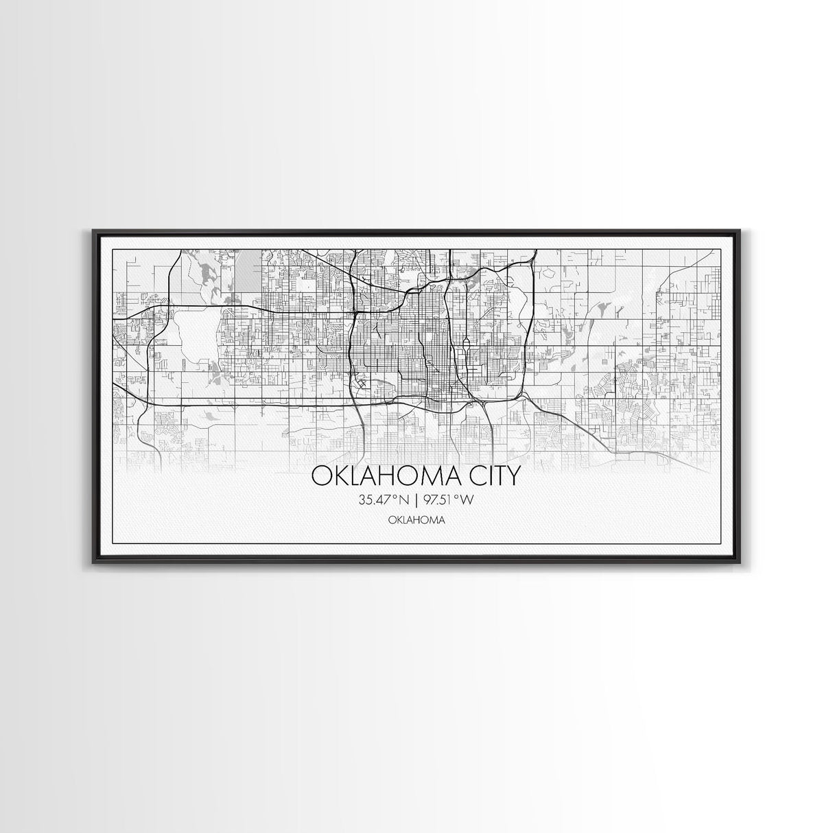 Oklahoma City Map, Oklahoma Art, Map Print, Minimalist Wall Art, Wall Art, Canvas Art, Panoramic Art, Farmhouse Décor, Real Estate Gift