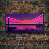 Outrun Style Abstract Wall Art | Framed Canvas Print | Framed Art | Unique Wall Decor | Centerpiece Art | Large Art | Synthwave Retro Art