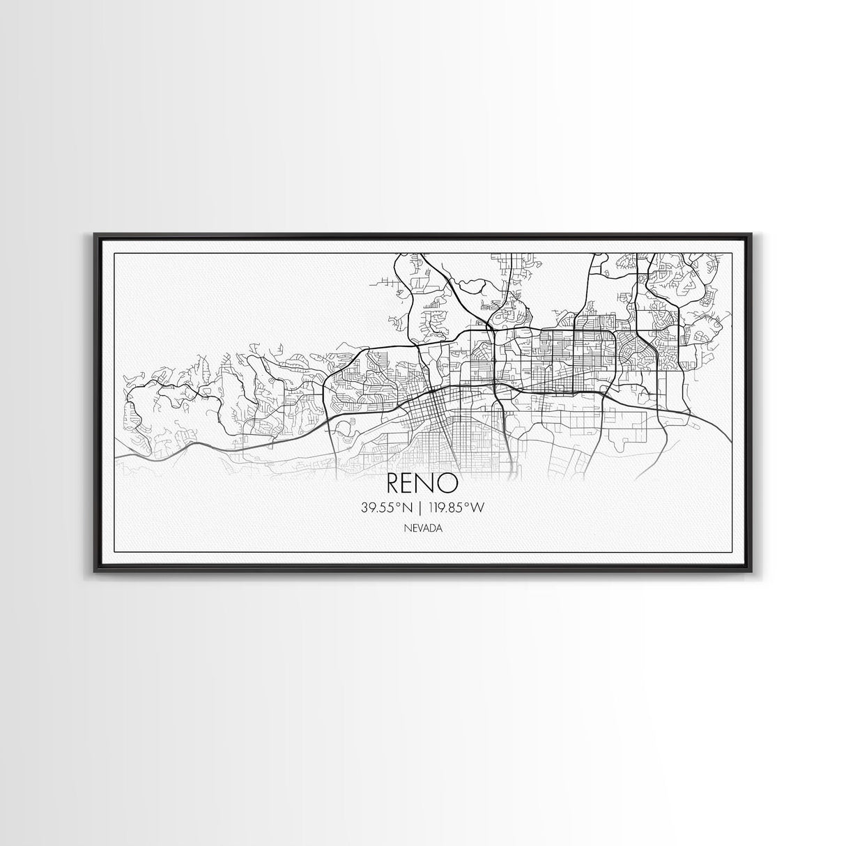 Reno City Map, Nevada Art, Map Print, Minimalist Wall Art, Wall Art, Canvas Art, Dorm Room Art, Panoramic Art, Gift For The Home, Room Décor