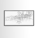 Reno City Map, Nevada Art, Map Print, Minimalist Wall Art, Wall Art, Canvas Art, Dorm Room Art, Panoramic Art, Gift For The Home, Room Décor