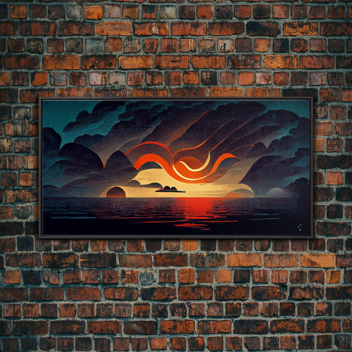 Abstract art deco sunset canvas print, sunset over the vast ocean, living room art