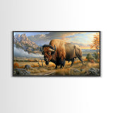 Majestic Bison in Autumn Landscape, Framed Canvas Print, Perfect for Living Room Art, Rustic Home Decor, Western Themed Bedroom Wall Art