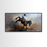 Wild Bronco Rider in Dusty Arena Scene, Stunning Framed Canvas Print, Ideal for Living Room Art, Western Bedroom Decor, Home Wall Art