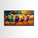 Vibrant Cattle in Abstract Art Style, Perfect for Living Room Art, Framed Canvas Print, Bedroom Decor, Home Decoration, Farmhouse Decor