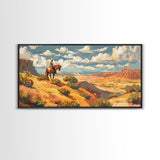 Horseback Rider in Desert Landscape, Perfect for Living Room Art, Framed Canvas Print, Western Wall Art, Home and Bedroom Decor