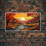 Fall Wall Art, Abstract Wall Print, Sunset Art, River Art, Canvas Print, Wall Hanging, Panoramic Art, Nature Lover Gift, Above Bed Decor