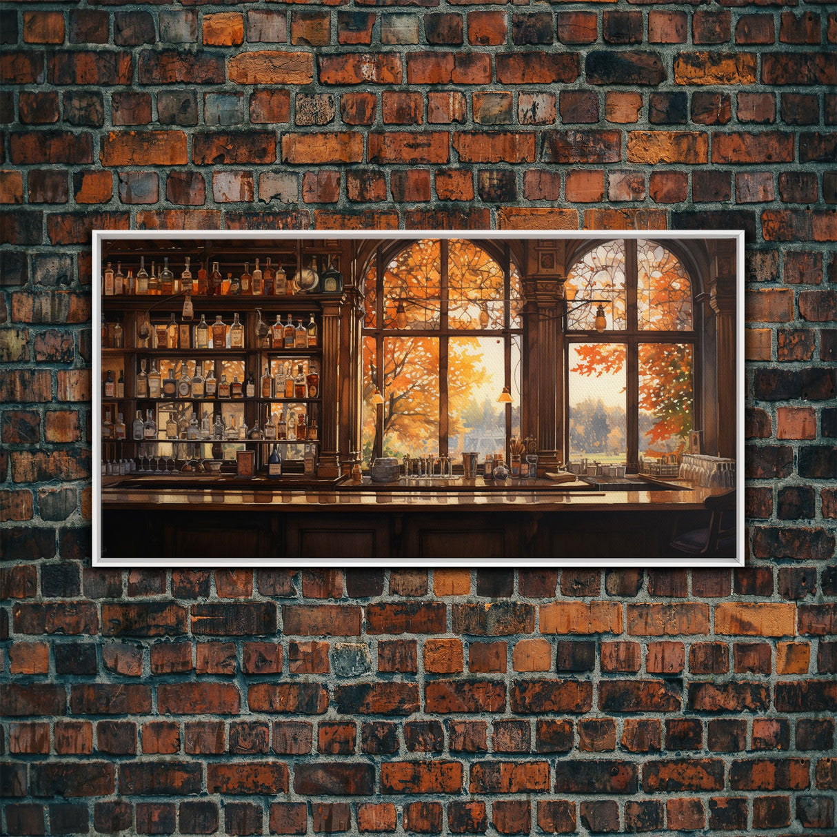 Bar Wall Art, Fall Wall Print, Tavern Art, Canvas Print, Wall Hanging, Panoramic Art, Anniversary Gift, Dining Room Decor, Gaming Wall Decor