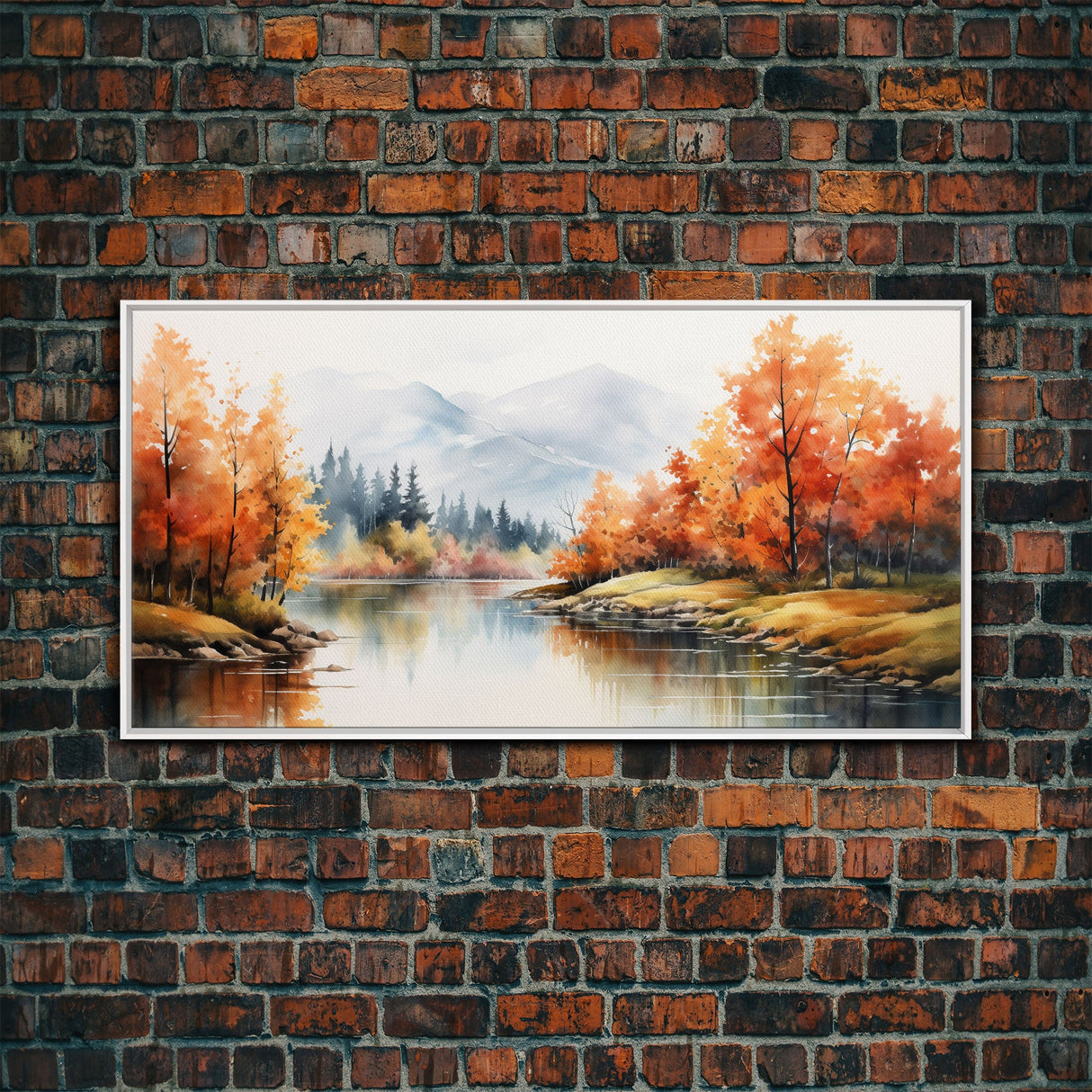 River Wall Art, Watercolor Wall Art, Nature Art, Fall Art, Canvas Print, Wall Hanging, Panoramic Art, Nature Painting, Appreciation Gift