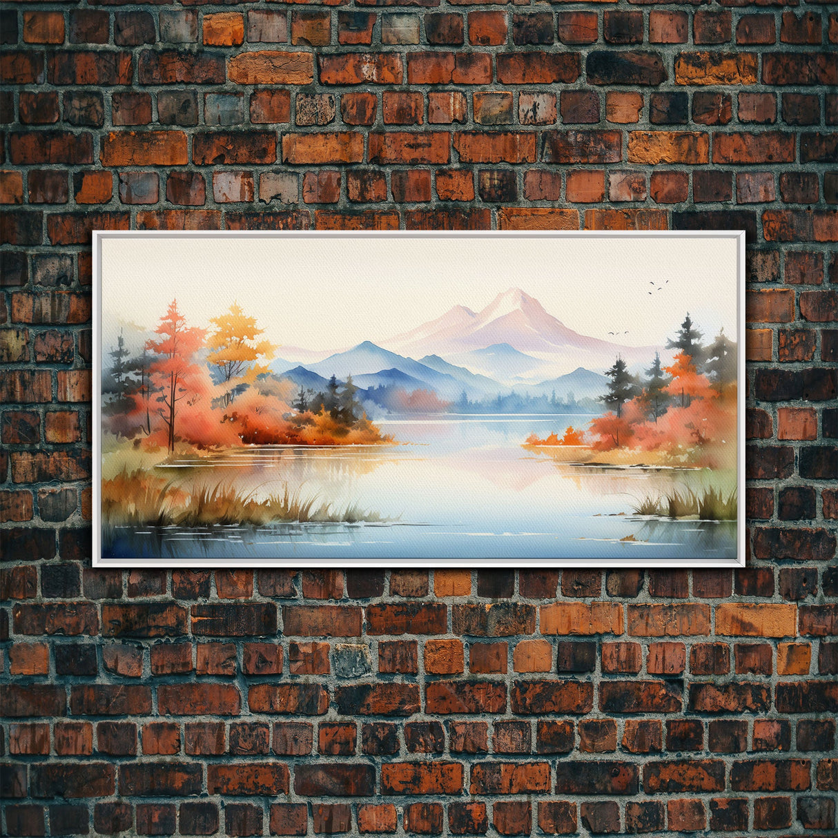 Lake Art. Mountains Wall Art, Fall Art, Nature Art, Watercolor Wall Art, Canvas Print, Wall Hanging, Panoramic Art, Farmhouse Wall Art