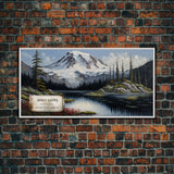 Mount Rainier, Travel Poster Wall Art, Framed Canvas Print, American Mountains, Mountain Landscape Painting, Washington State Art