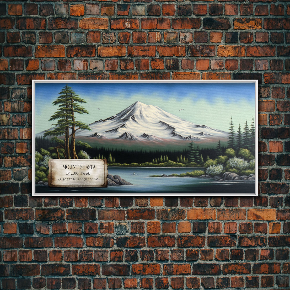 Mount Shasta, Mountains of California, Travel Poster Wall Art, Framed Canvas Print, American Mountains, Mountain Landscape Painting