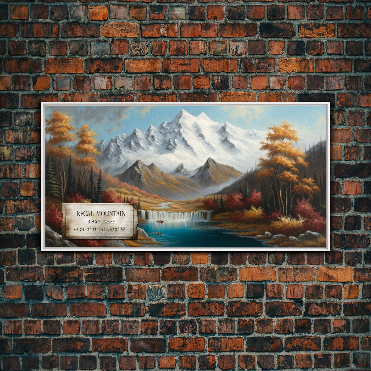 Regal Mountain, Travel Poster Wall Art, Framed Canvas Print, American Mountains, Mountain Landscape Painting, Wrangell Mountains Alaska