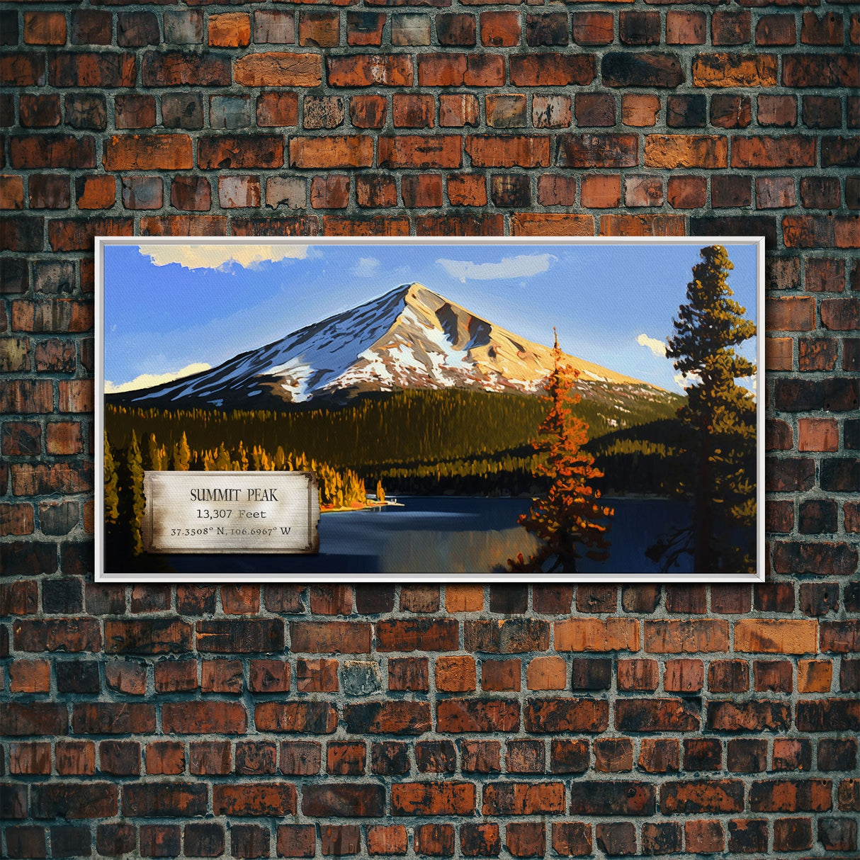 Summit Peak, Travel Poster Wall Art, Framed Canvas Print, American Mountains, Mountain Landscape Painting, Mountains of Colorado