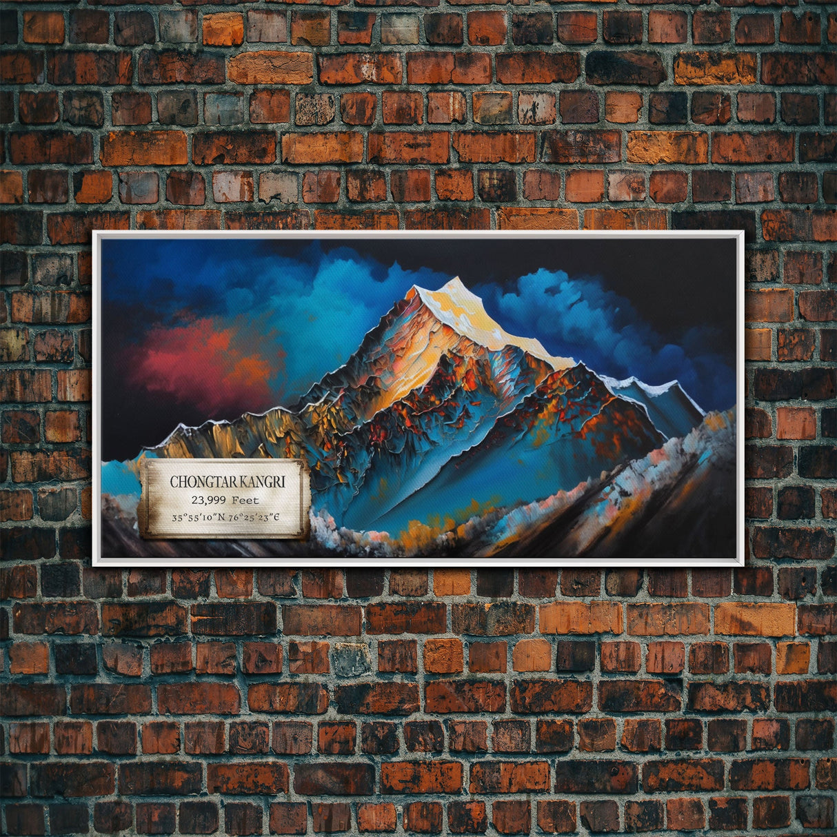 Chongtar Kangri, Travel Poster Wall Art, Framed Canvas Print, Mountain Art, Mountain Landscape Painting