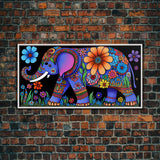 Elephant Art, Wall Art, Framed Canvas Print, Canvas Art, Indian Style Abstract Elephant With Flowers