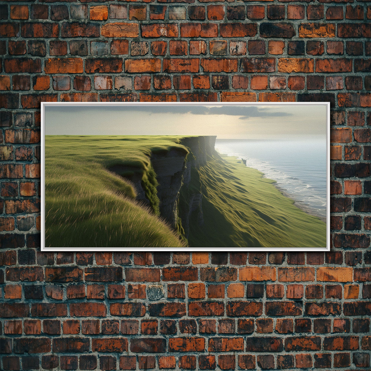 Grassy Cliff Wall Decor, Ocean Wall Art, Nature Wall Decor, Large Wall Art, Panoramic Wall Decor, Canvas Print, Wall Art, Framed Canvas Art