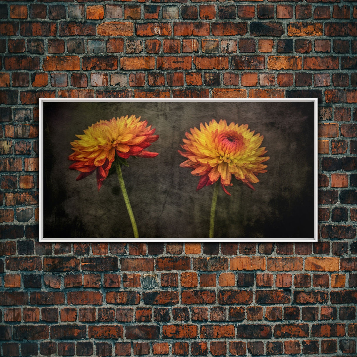 Orange Dalia Flowers Wall Decor, Floral Wall Art, Nature Print, Vibrant Art, Panoramic Wall Decor, Canvas Print, Wall Art, Framed Canvas Art