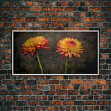 Orange Dalia Flowers Wall Decor, Floral Wall Art, Nature Print, Vibrant Art, Panoramic Wall Decor, Canvas Print, Wall Art, Framed Canvas Art