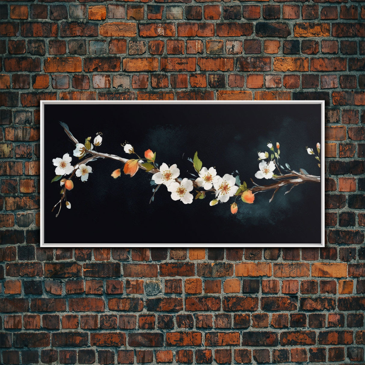 Cherry Blossoms Wall Decor, Floral Wall Art, White Flowers Wall Art, Panoramic Wall Decor, Canvas Print, Wall Art, Framed Canvas Art