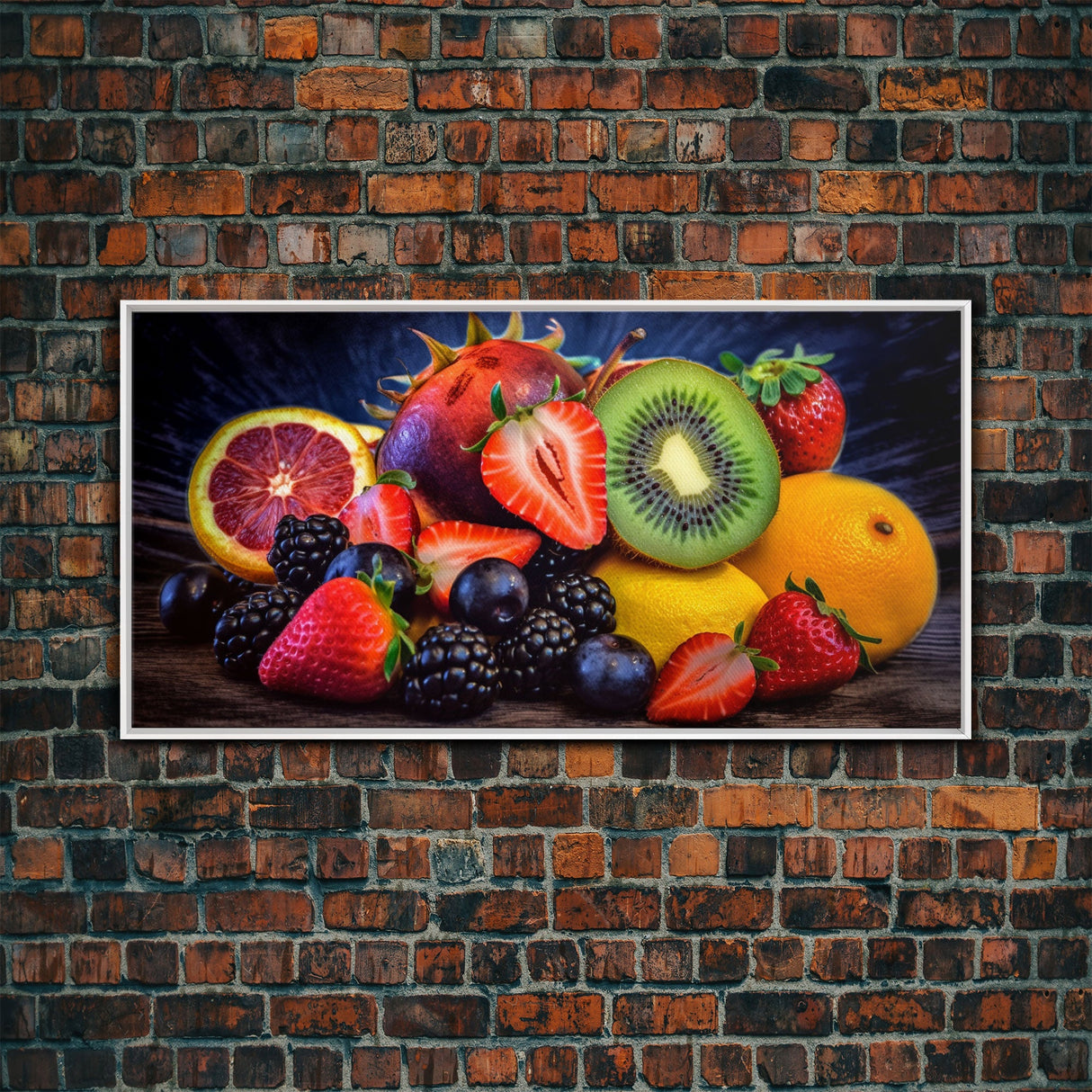 Fruits Wall Art, Food Art, Berries, Kiwi, Orange, Kitchen Wall Decor, Panoramic Wall Decor, Canvas Print, Wall Art, Framed Canvas Art