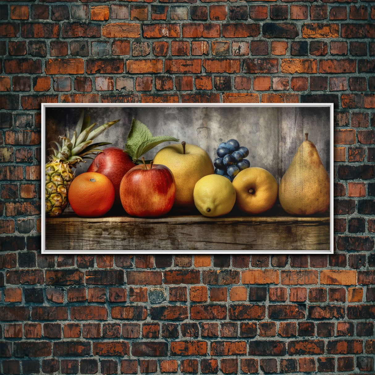 Fruits Wall Art, Food Art, Pineapple, Apples, Orange, Kitchen Wall Decor, Panoramic Wall Decor, Canvas Print, Wall Art, Framed Canvas Art