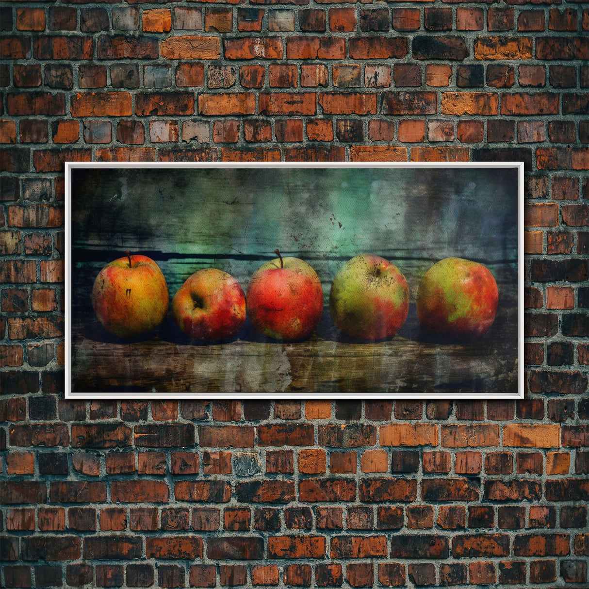 Apples Wall Art, Food Wall Decor, Grunge Wall Decor, Kitchen Wall Art, Panoramic Wall Decor, Canvas Print, Wall Art, Framed Canvas Art