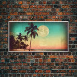 Sunset Over Beach Wall Decor, Tropical Wall Art, Palm Trees Art, Panoramic Wall Decor, Canvas Print, Wall Art, Framed Canvas Art