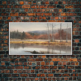 Autumn Landscape Wall Decor, Creek Wall Art, Nature Painting Wall Decor, Panoramic Wall Decor, Canvas Print, Wall Art, Framed Canvas Art