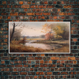 Lake Wall Decor, Autumn Landscape Wall Art, Nature Painting Wall Decor, Panoramic Wall Decor, Canvas Print, Wall Art, Framed Canvas Art