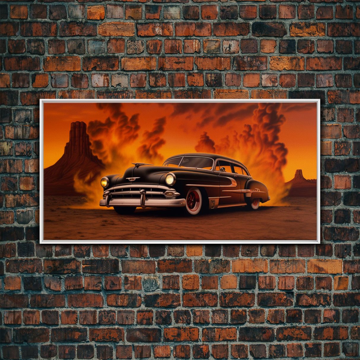 Chevy Classic Car Wall Decor, Retro Car Wall Decor, Desert Landscape Art, Panoramic Wall Decor, Canvas Print, Wall Art, Framed Canvas Art