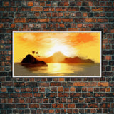 Island Seascape Wall Art, Sunset Wall Decor, Ocean Art, Nature Wall Art, Panoramic Wall Decor, Canvas Print, Wall Art, Framed Canvas Art