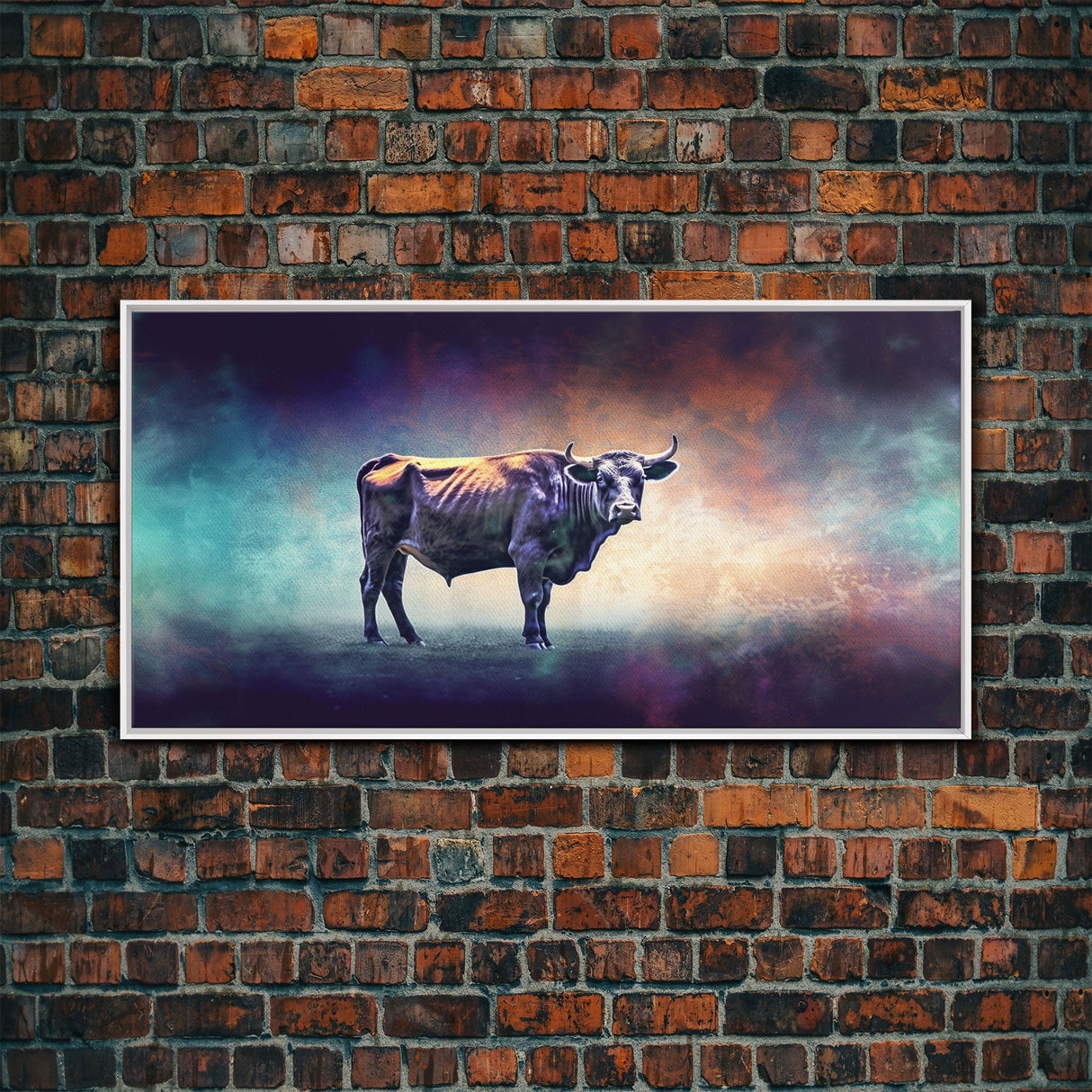 Bull Wall Art, Animal Wall Art, Nature Art, Minimalist Art, Panoramic Wall Decor, Canvas Print, Wall Art, Framed Canvas Art