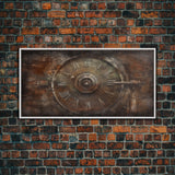 Clock Wall Decor, Steampunk Wall Art, Brown Grunge Wall Art, Panoramic Wall Decor, Canvas Print, Wall Art, Framed Canvas Art