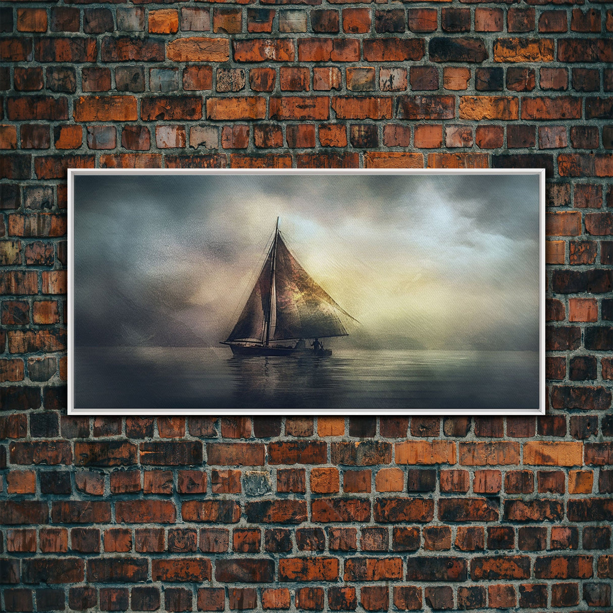 Abstract Sailboat Wall Decor, Ocean Wall Art, Seascape, Storm Wall Decor, Panoramic Wall Decor, Canvas Print, Wall Art, Framed Canvas Art