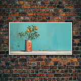 Orange Tree In Soda Can Wall Decor, Orange Wall Art, Plant Art, Teal Art, Panoramic Wall Decor, Canvas Print, Wall Art, Framed Canvas Art