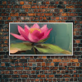 Pink Flower, Pink Water Lily Wall Art, Nature Wall Decor, Oil Painting, Panoramic Wall Decor, Canvas Print, Wall Art, Framed Canvas Art