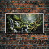 Waterfalls Art, Forest Wall Art, Summer Art, Trees Wall Print, Panoramic Art, Wall Art, Canvas Art, Landscape Art, Farmhouse Wall Decor