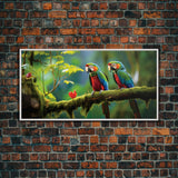 Parrot Painting, Tropical Wall Art, Animal Wall Art, Bird Art Print, Panoramic Art, Wall Art, Canvas Art, Landscape Art, Apartment Wall Art