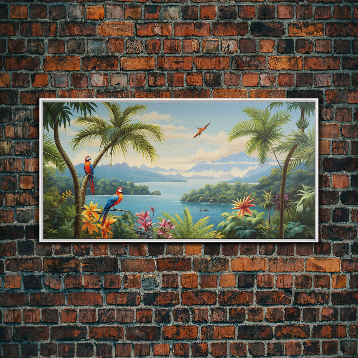 Animal Wall Art, Bird Art Print, Wall Hanging, Parrot Painting, Tropical Wall Art, Panoramic Art, Wall Art, Canvas Art, Landscape Art