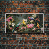 Flowers Wall Art, Animal Wall Art, Bird Art Print, Parrot Painting, Panoramic Art, Wall Art, Canvas Art, Landscape Art, Client Gift, Office