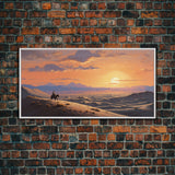 Desert Wall Art, Sunset Wall Print, Cowboy, Horse Art, Panoramic Art, Wall Art, Canvas Art, Landscape Art, Western Wall Decor, Gift For Men