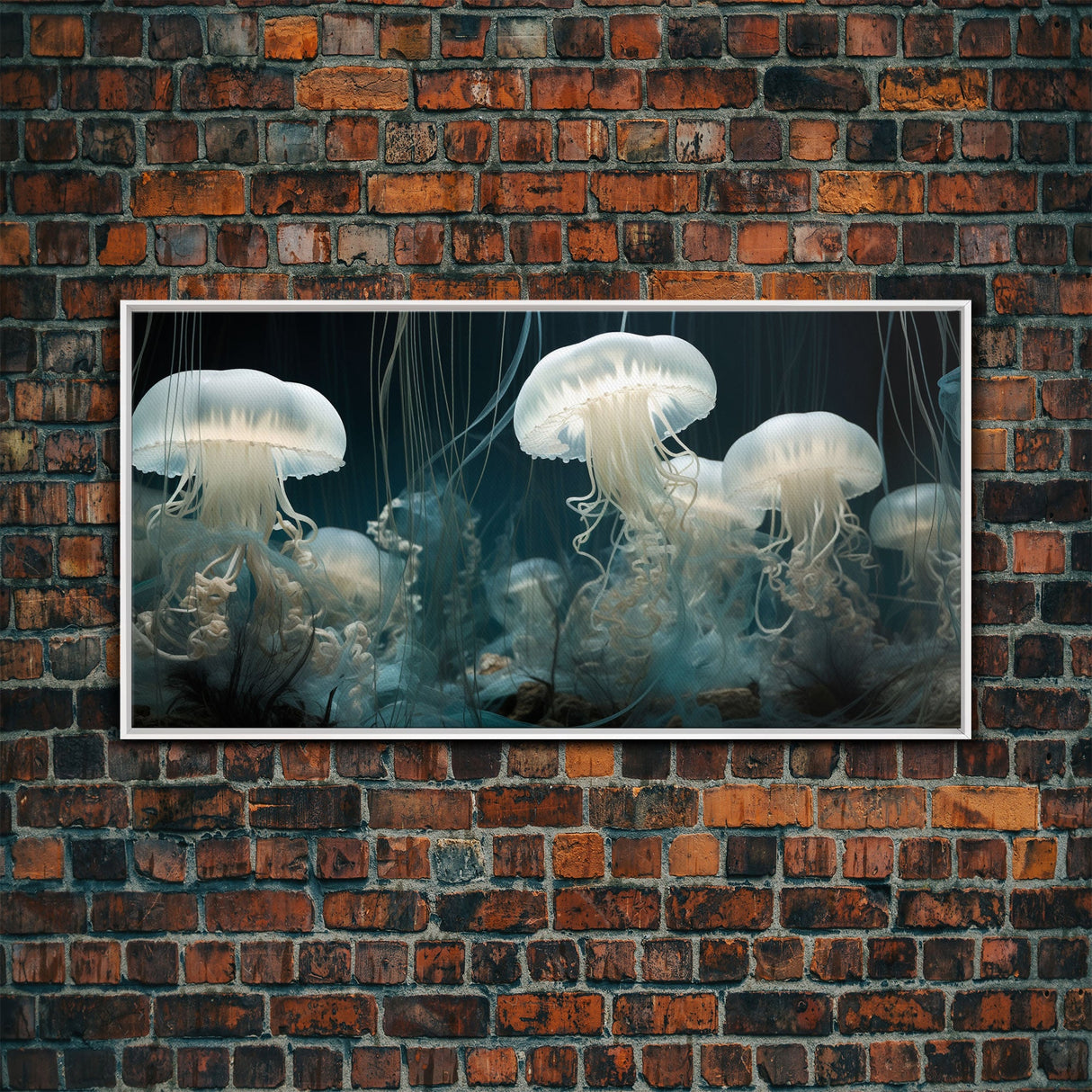 Jelly Fish  Art, Ocean Wall Art, Nautical Wall Art, Panoramic Art, Wall Art, Canvas Art, Landscape Art, College Dorm Decor, Above Bed Art