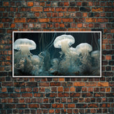 Jelly Fish  Art, Ocean Wall Art, Nautical Wall Art, Panoramic Art, Wall Art, Canvas Art, Landscape Art, College Dorm Decor, Above Bed Art