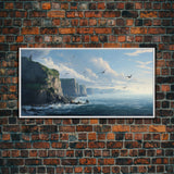 Seascape Art, Cliffs of Scottland, Framed Canvas Print, Landscape Painting, Seascape Painting, Beach Wall Art, Coastal Wall Art, Modern Art