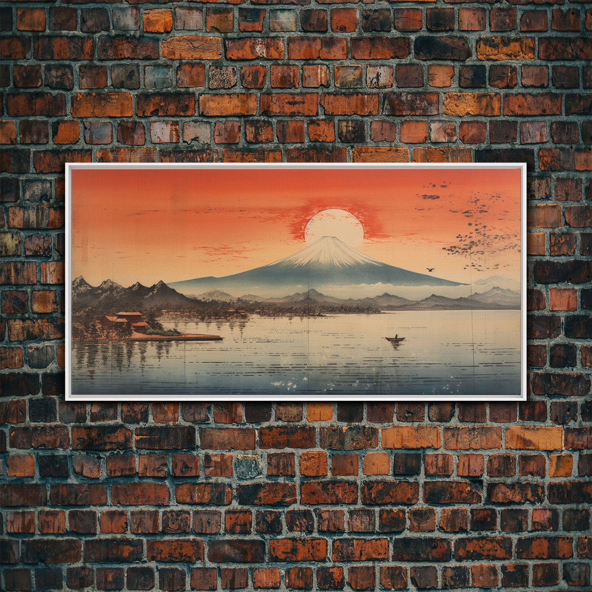 Sunrise Wall Art, Volcano, Lake Wall Art, Japanese Art, Mount Fuji Print, Panoramic Art, Wall Art, Canvas Art, Landscape Art, Dorm Room Art